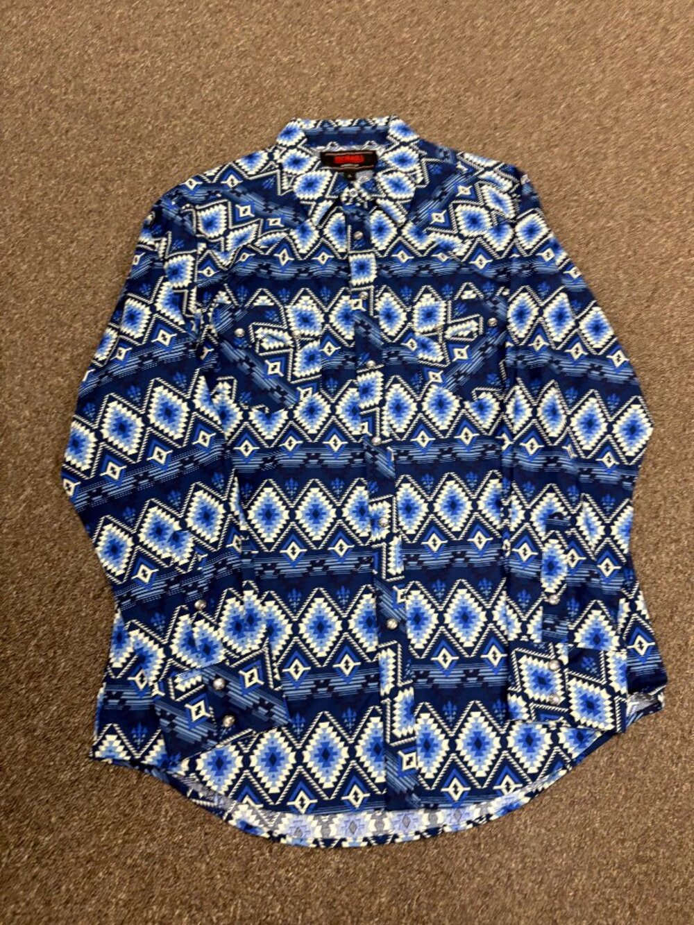 Rock & Roll Men's Long Sleeve Southwest Print Snap Shirt - Blue